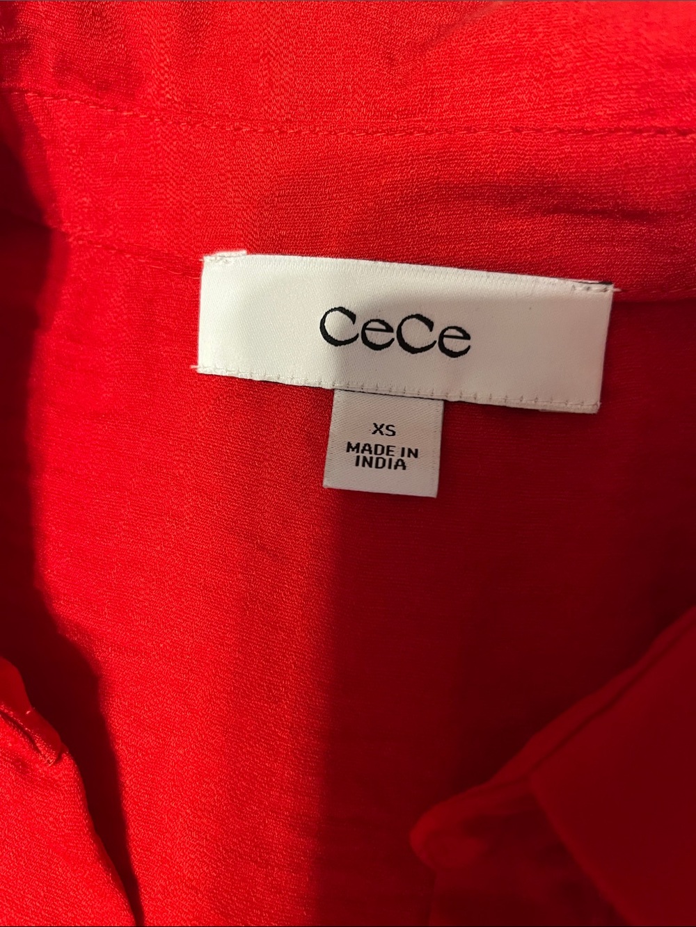 CeCe Red Button-Front Tiered Midi Dress - Picture 2 of 8